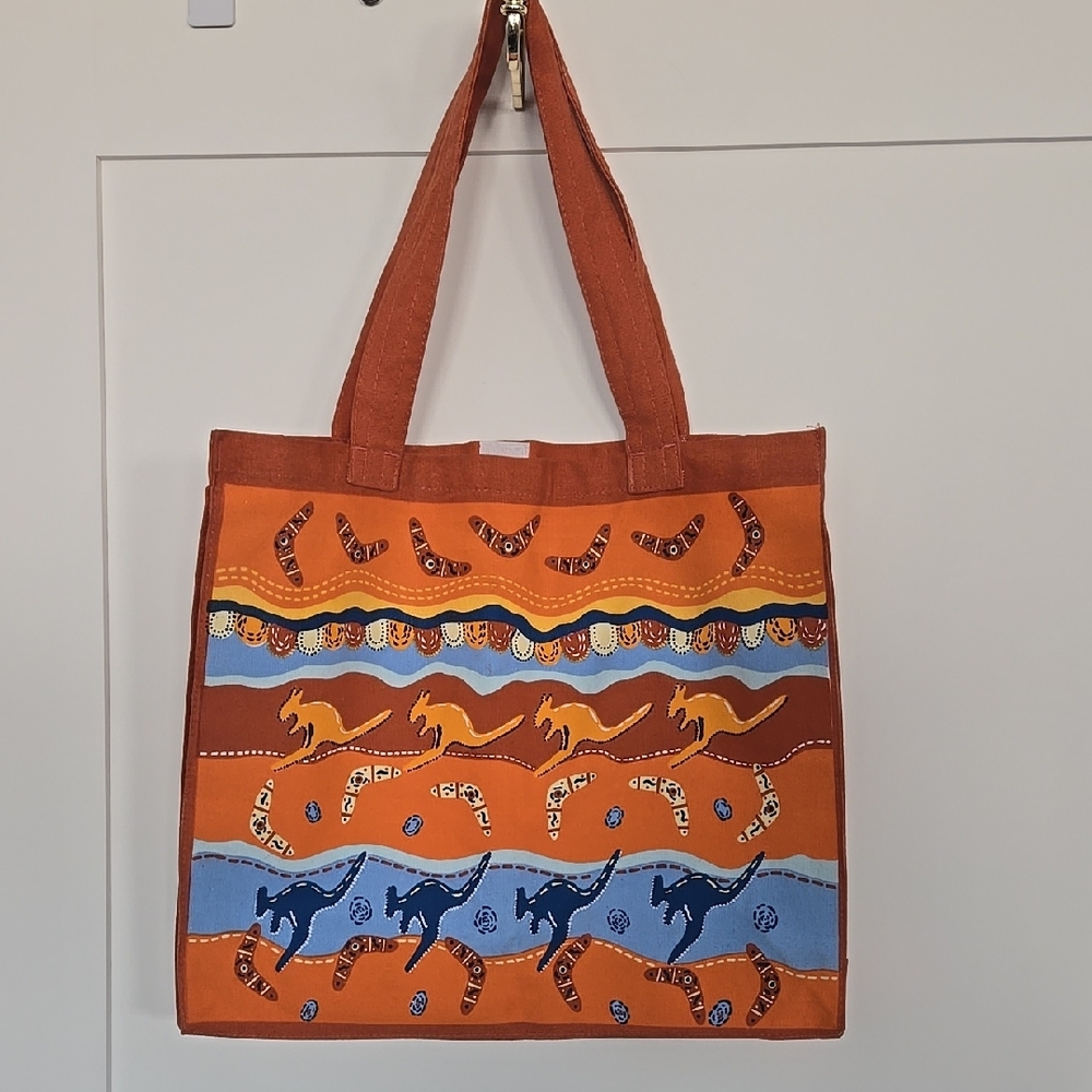 Vibrant Orange and Blue Tote Bag with Australia Inspired Design